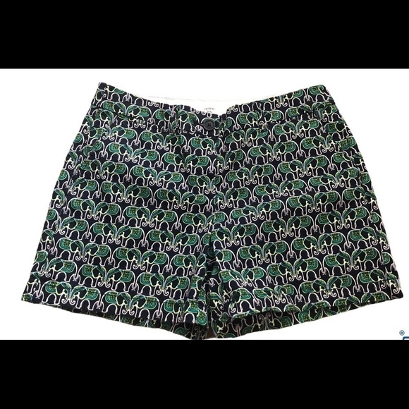 Crown & Ivy Elephant Print Navy Green Shorts 8 NEW Novelty Preppy University - Picture 1 of 5
